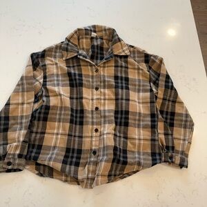 SHEIN Plaid Button-Up Flannel Shirt in Camel and Black